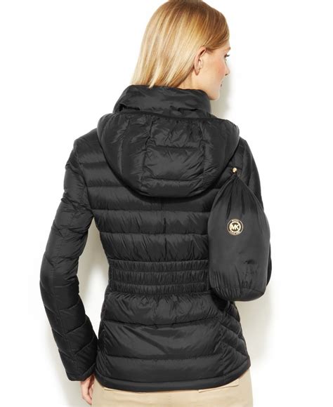 michael michael kors quilted nylon down coat in bla|Michael Kors puffer jacket women.